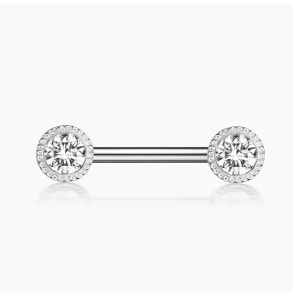 Maria Tash Scallop Set Diamond Nipple Barbell in White Gold - Picture 1 of 4